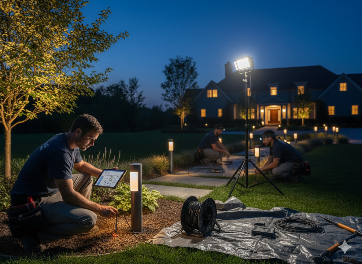 Outdoor lighting installation work